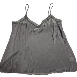 Johnny Was Jade Silk Lace Trim Camisole Black Women Large VNeck Coquette Sheer